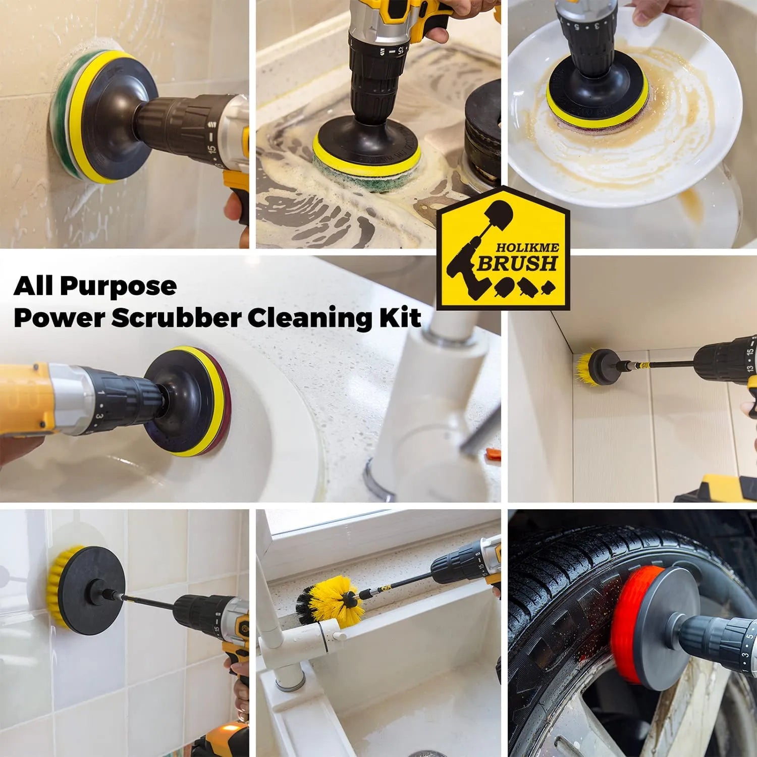 22Piece Drill Brush Attachments Set, Scrub Pads & Sponge, Buffing Pads, Power Scrubber Brush with Extend Long Attachment, Car Polishing Pad Kit