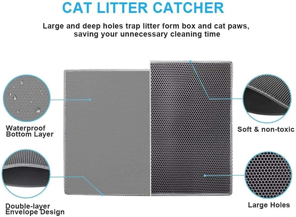 Pieviev Cat Litter Mat Double Layer Waterproof Urine Proof Trapping Mat 1 Pack (Gray, 24x15 Inch (Pack of 1))