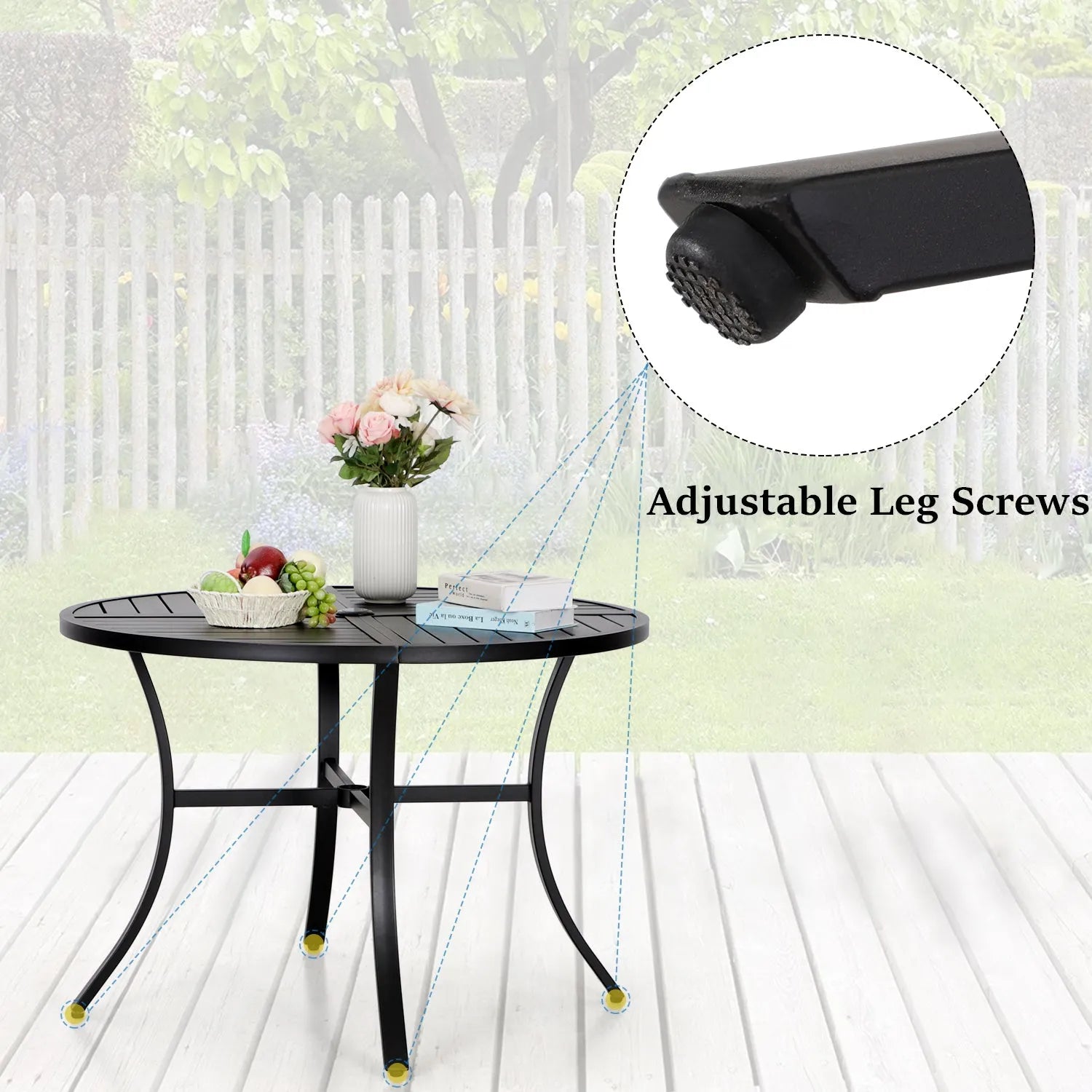 5-Piece Outdoor Dining Set 4 Swivel Steel Chairs and Square Table