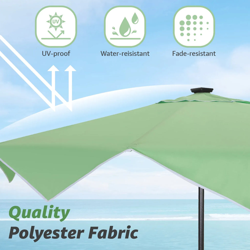 9/10ft Crank Open Patio Umbrella With 24 LED Lights & Ruffles