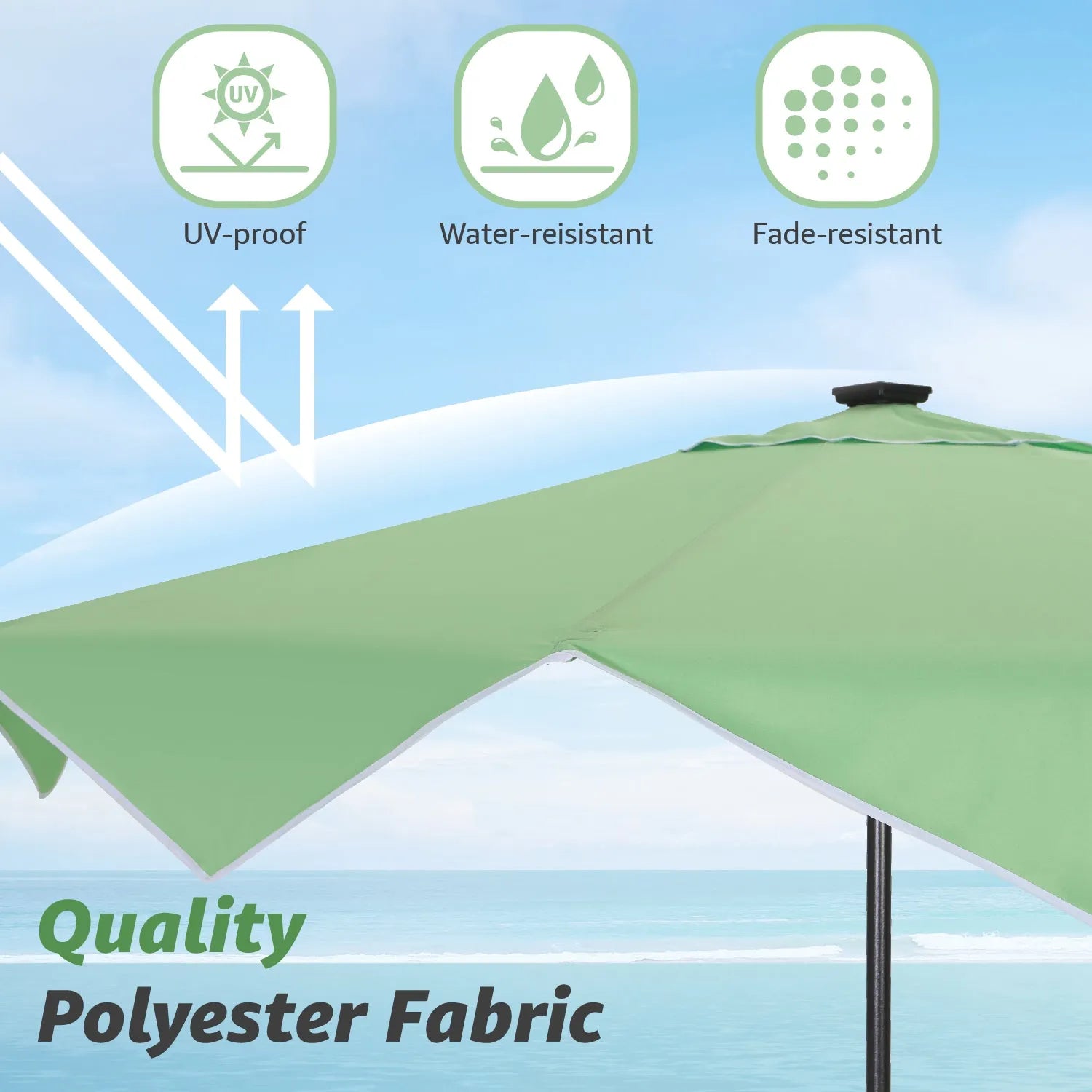 9/10ft Crank Open Patio Umbrella With 24 LED Lights & Ruffles