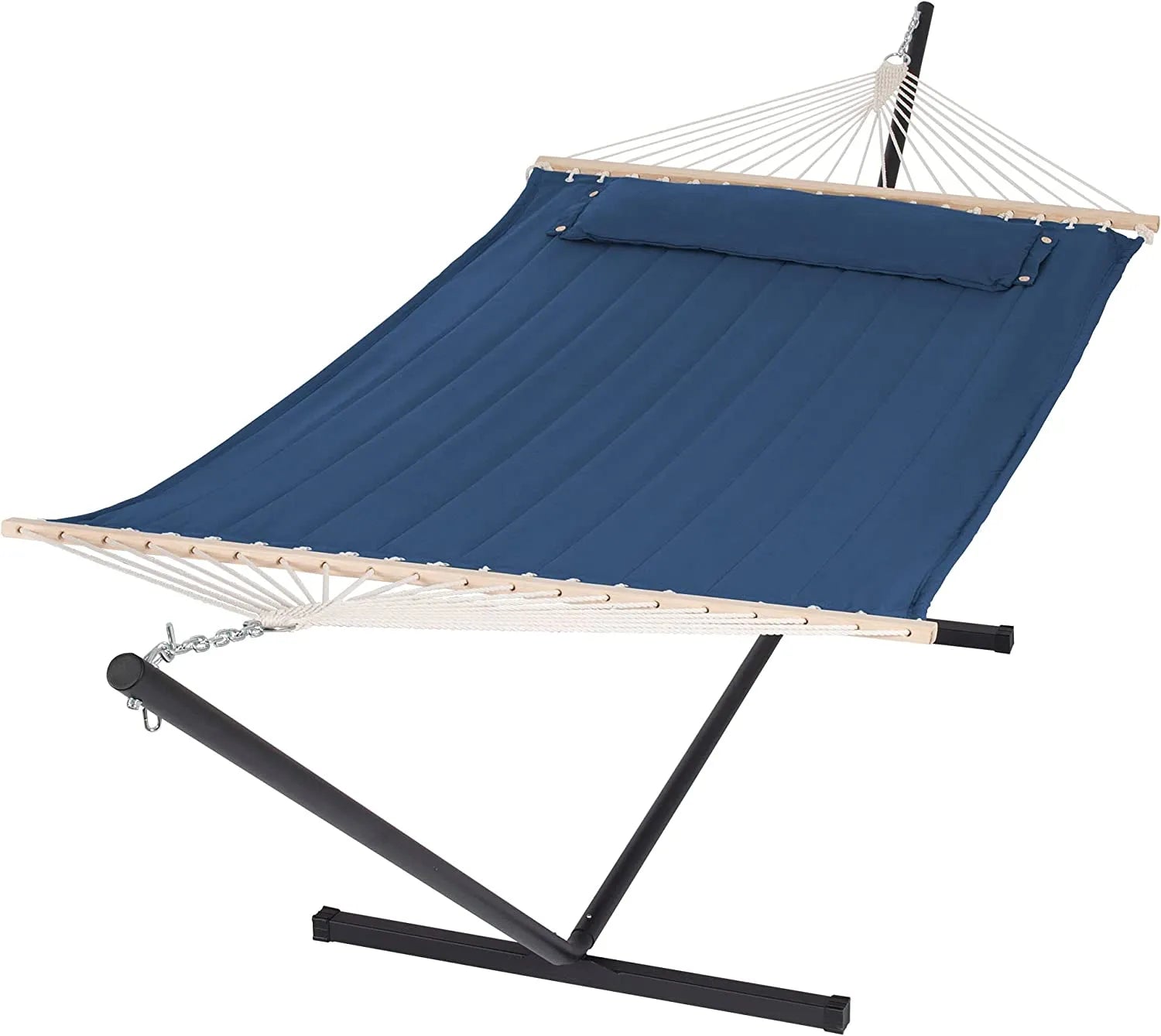 55 Inch Extra Large Double Hammock with Stand, 475lbs Capacity, Outdoor Portable Hammock with Hardwood Spreader Bar, Extra Large Pillow