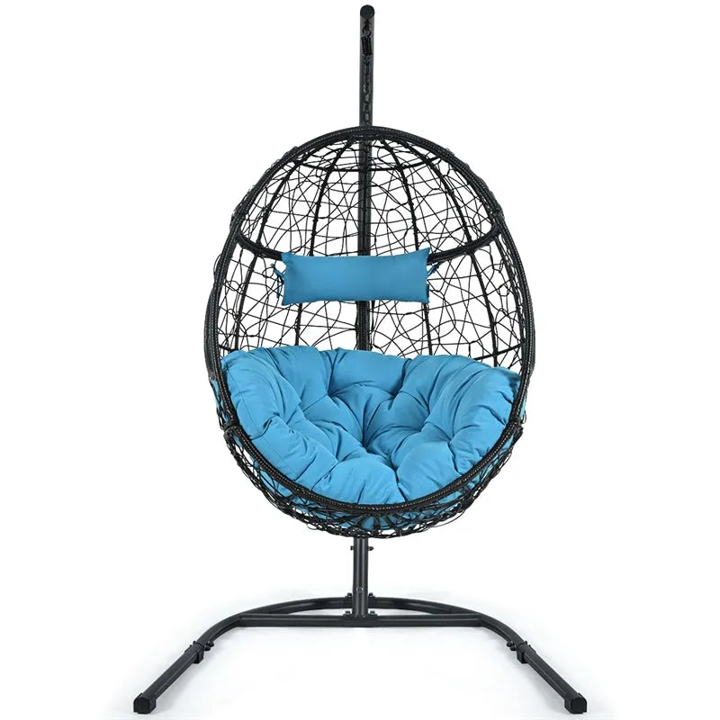 Outdoor Hanging Egg Chair Swing Hammock Chair Set with Stand & Cushion