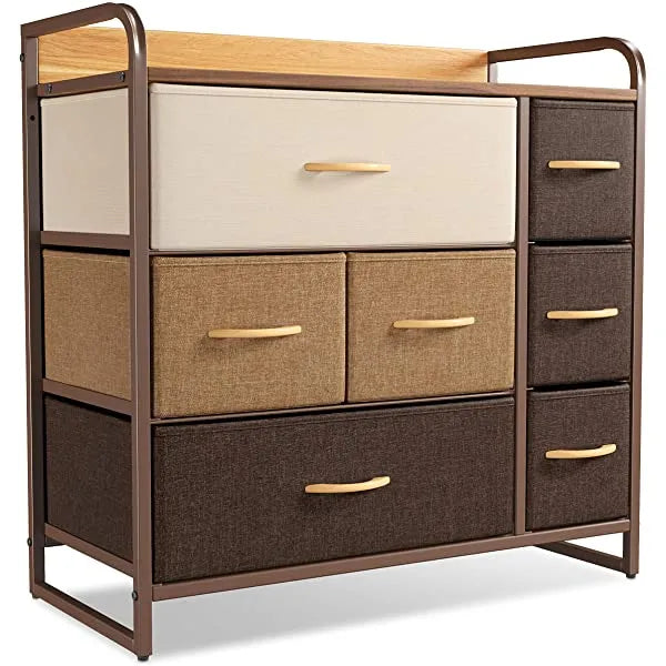 CubiCubi Dresser Organizer with 7 Drawer, Furniture Storage Tower Unit for Bedroom Hallway Entryway Closets, Dresser Clothes Storage with Sturdy Steel Frame Wood Top, Chocolate
