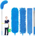 Household Cleaning Dusters 3 in 1 Kit,Microfiber Duster with Extension Pole 30-100 Inches,Retractable Gap Dust Brush Cleaner Long Feather Duster for Cleaning Ceiling Fan,Furniture,Blinds,Wall (Blue)