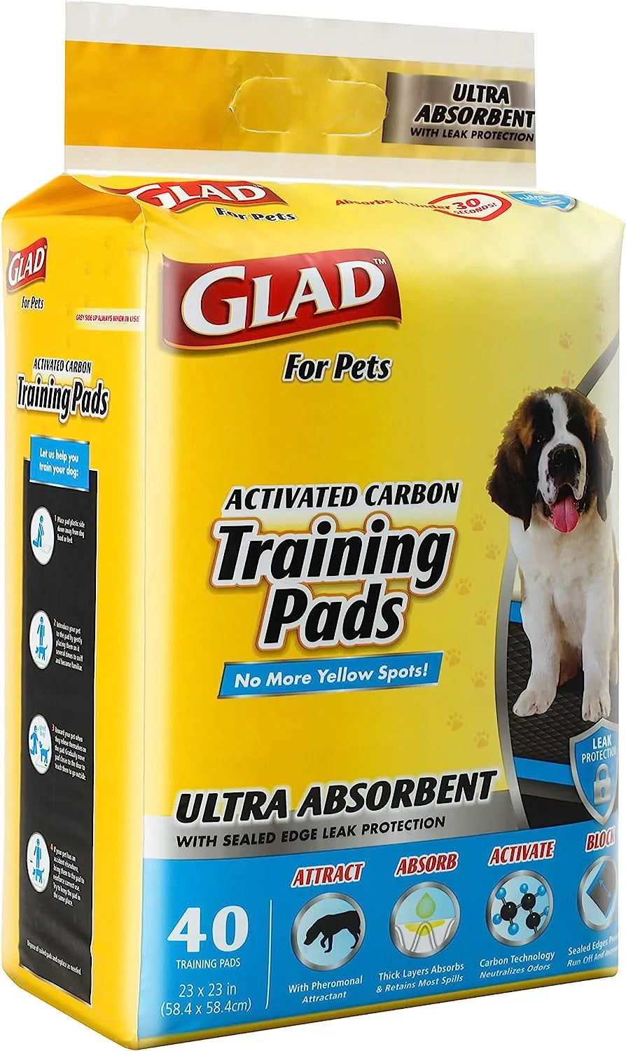 Glad for Pets Black Charcoal Puppy Pads 23" x 23" | Puppy Potty Training Pads That ABSORB & NEUTRALIZE Urine Instantly | New & Improved Quality Puppy Pee Pads, 100 count