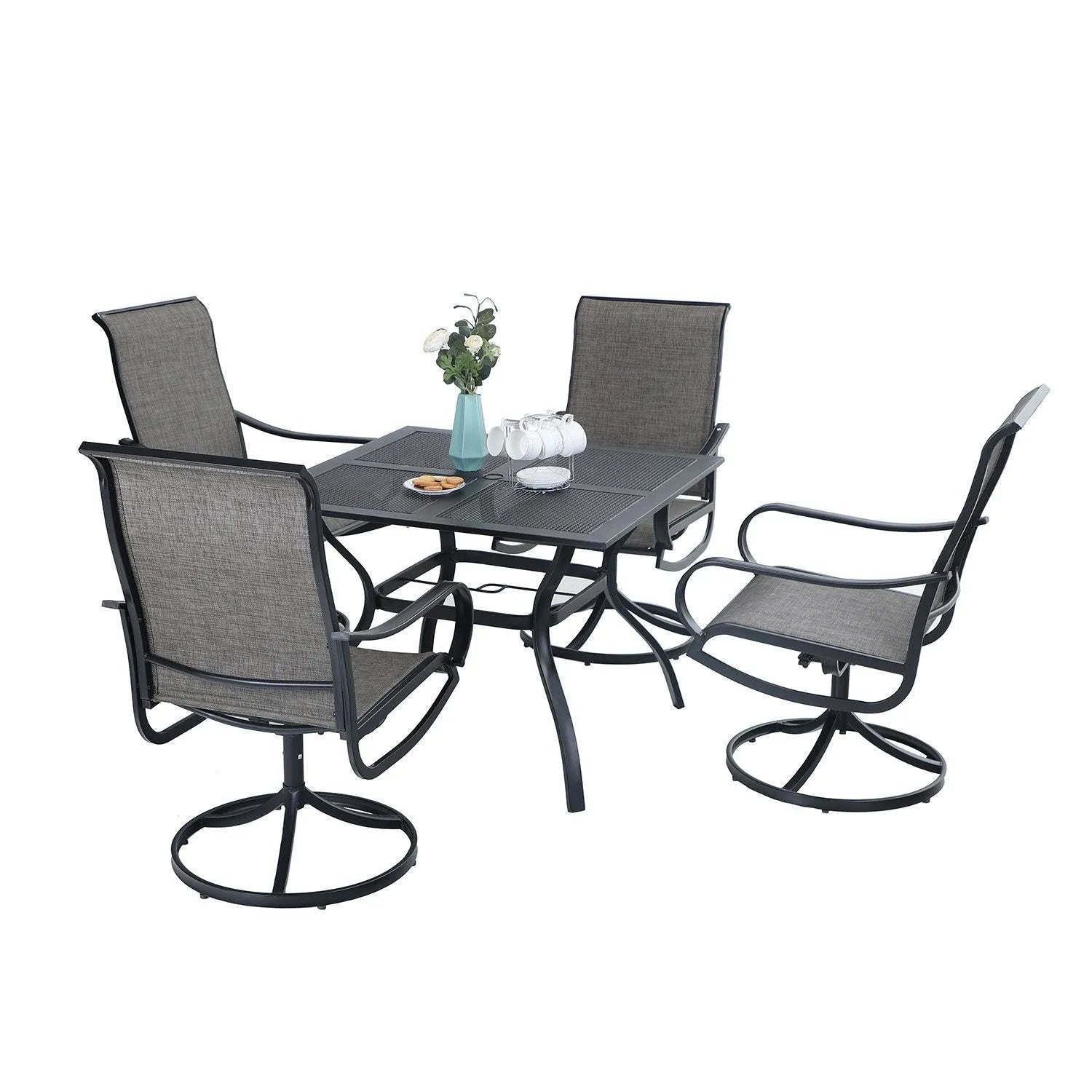 5-Piece Patio Dining Set 4 Textilene Swivel Chairs & Metal Steel Table