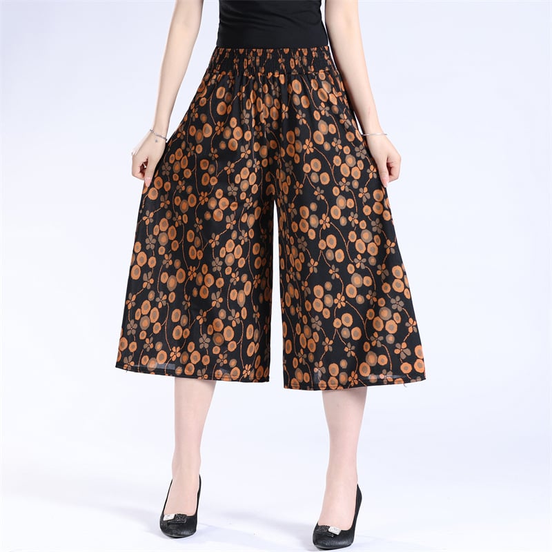(49% OFF) Women's High Elastic Waist Pleated Chiffon Wide Leg Culottes