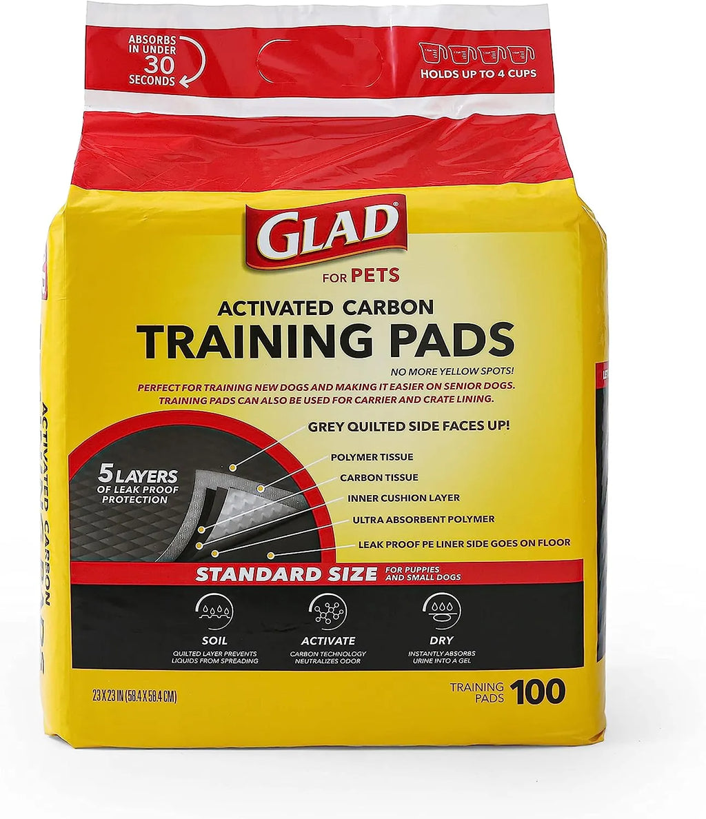 Glad for Pets Black Charcoal Puppy Pads 23" x 23" | Puppy Potty Training Pads That ABSORB & NEUTRALIZE Urine Instantly | New & Improved Quality Puppy Pee Pads, 100 count