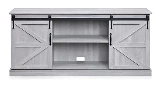 BELLEZE Modern Farmhouse TV Stand & Media Entertainment Center Console Table for TVs up to 65 Inch with Sliding Barn Door and Storage Cabinets - Truman (Stone Grey)