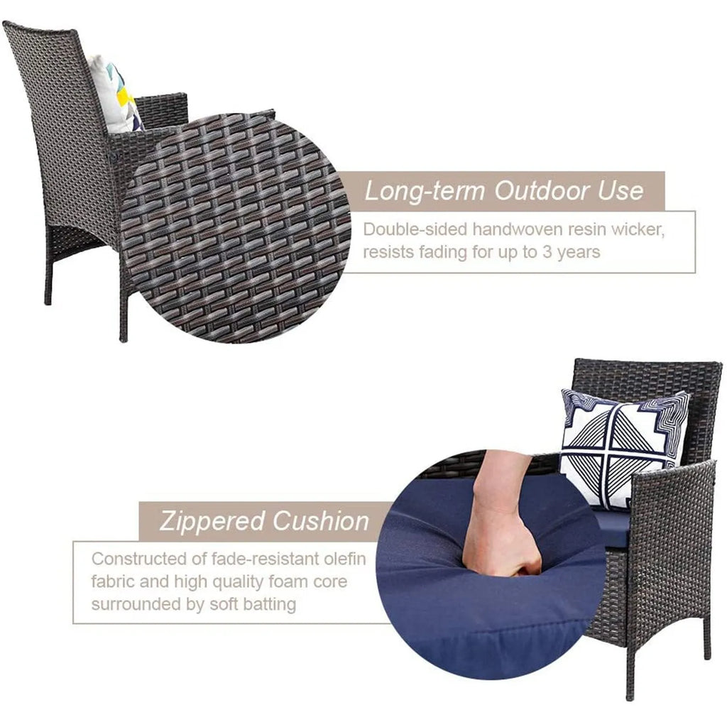 6 Piece Outdoor Dining Set with Acacia Wood Table & Wooden Bench and 4 Cushioned Rattan Wicker Chairs