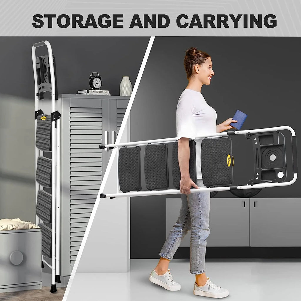 3 Step Ladder, Folding Step Stool with Wide Anti-Slip Pedal, 500lbs Sturdy Steel Ladder, Convenient Handgrip, Lightweight, Portable Steel Step Stool, Black