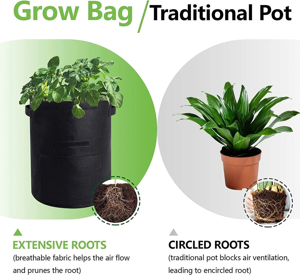 Homyhoo Potato Grow Bags with Flap 10 Gallon, 4 Pack Planter Pot with Handles and Harvest Window for Potato Tomato and Vegetables, Black and Gray