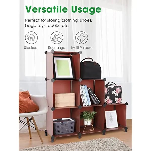 Puroma Cube Storage Organizer 6-Cube Closet Storage Shelves with Wooden Mallet DIY Closet Cabinet Bookshelf Plastic Square Organizer Shelving for Home, Office, Bedroom - Black Black Medium