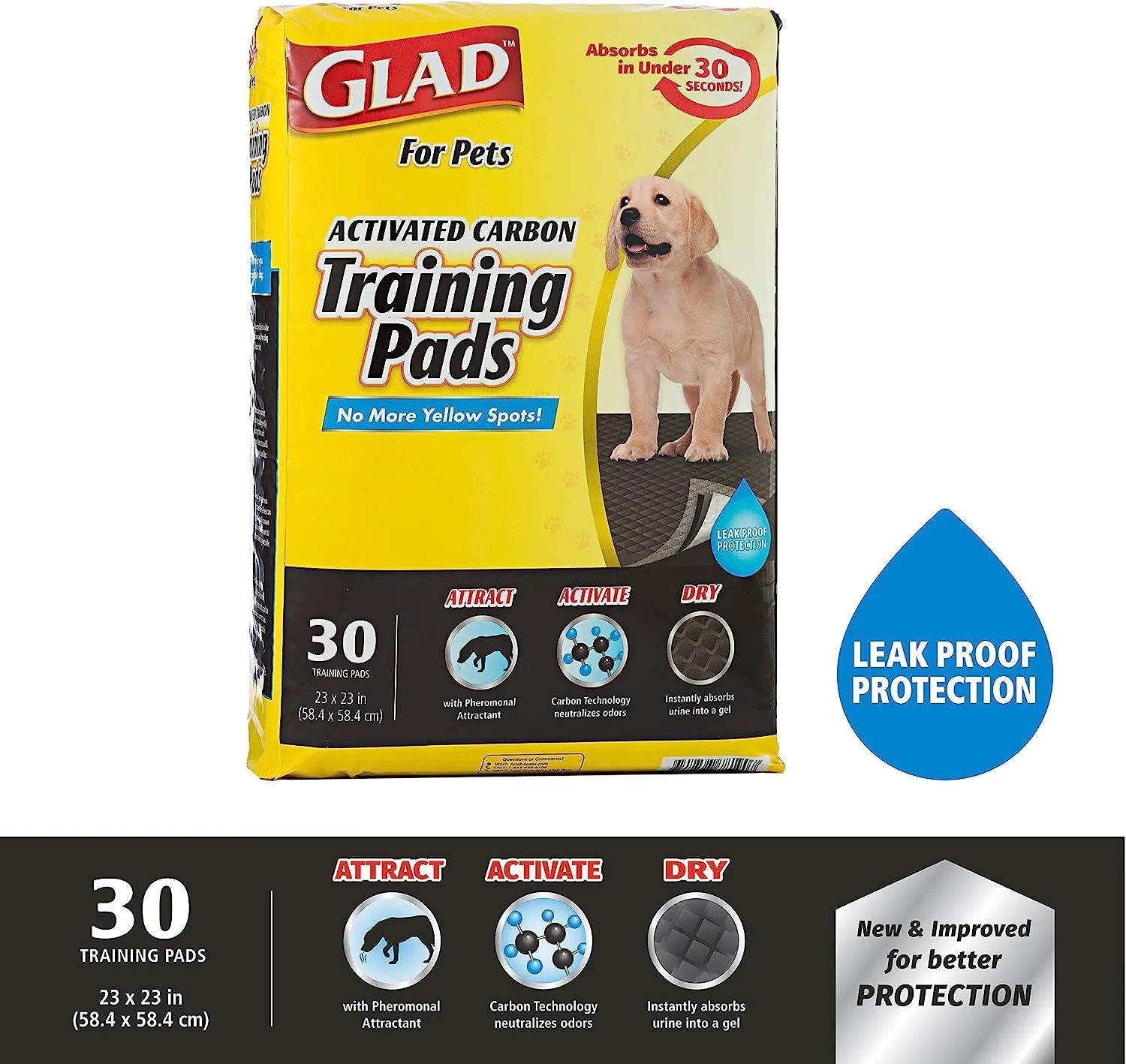 Glad for Pets Black Charcoal Puppy Pads 23" x 23" | Puppy Potty Training Pads That ABSORB & NEUTRALIZE Urine Instantly | New & Improved Quality Puppy Pee Pads, 100 count