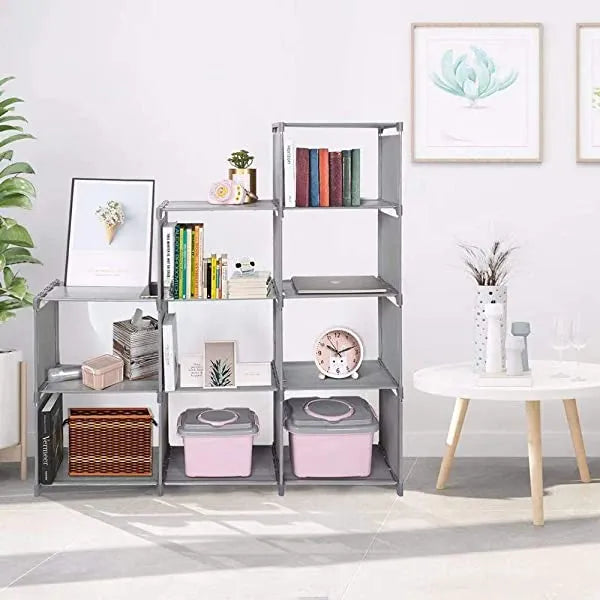 Kids 9 Cubes Bookcase Toy Closet Storage Organizers Bookshelf 4 Tier Office Book Shelf DIY Shelving Cabinet Shelves for Office Gary