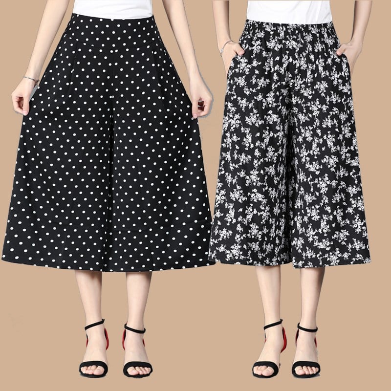 (49% OFF) Women's High Elastic Waist Pleated Chiffon Wide Leg Culottes