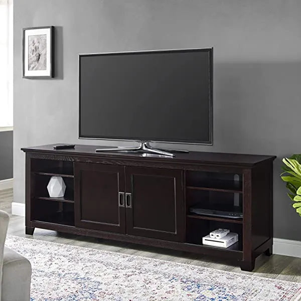 Walker Edison Concord Classic Glass Door Storage TV Console for TVs up to 80 Inches, 70 Inch, Espresso Brown Espresso Brown 70 Inch Tall TV Stand