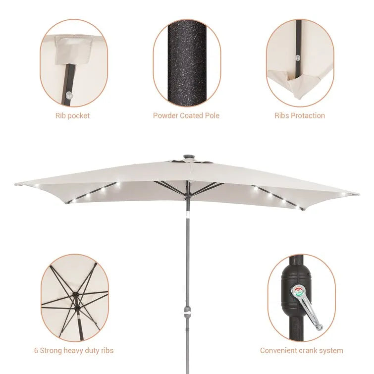 Doralice 120'' x 78'' Rectangular Lighted Market Umbrella
