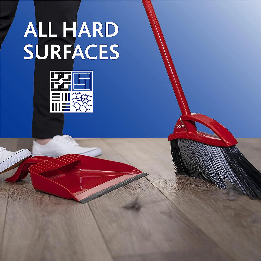 O-Cedar Pet Pro Broom & Step-On Dustpan PowerCorner, Red