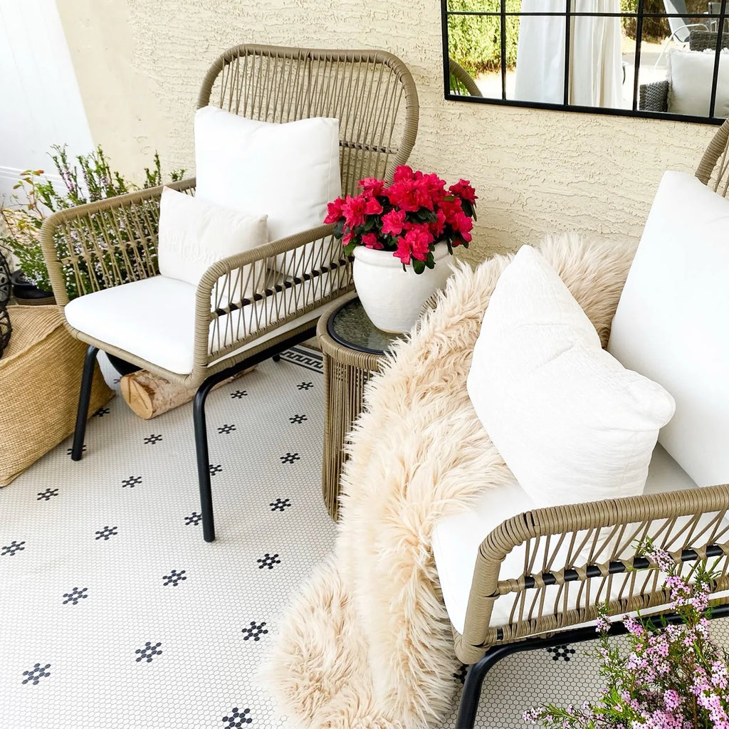 3-Piece Outdoor Rattan Conversation Set With Cushions