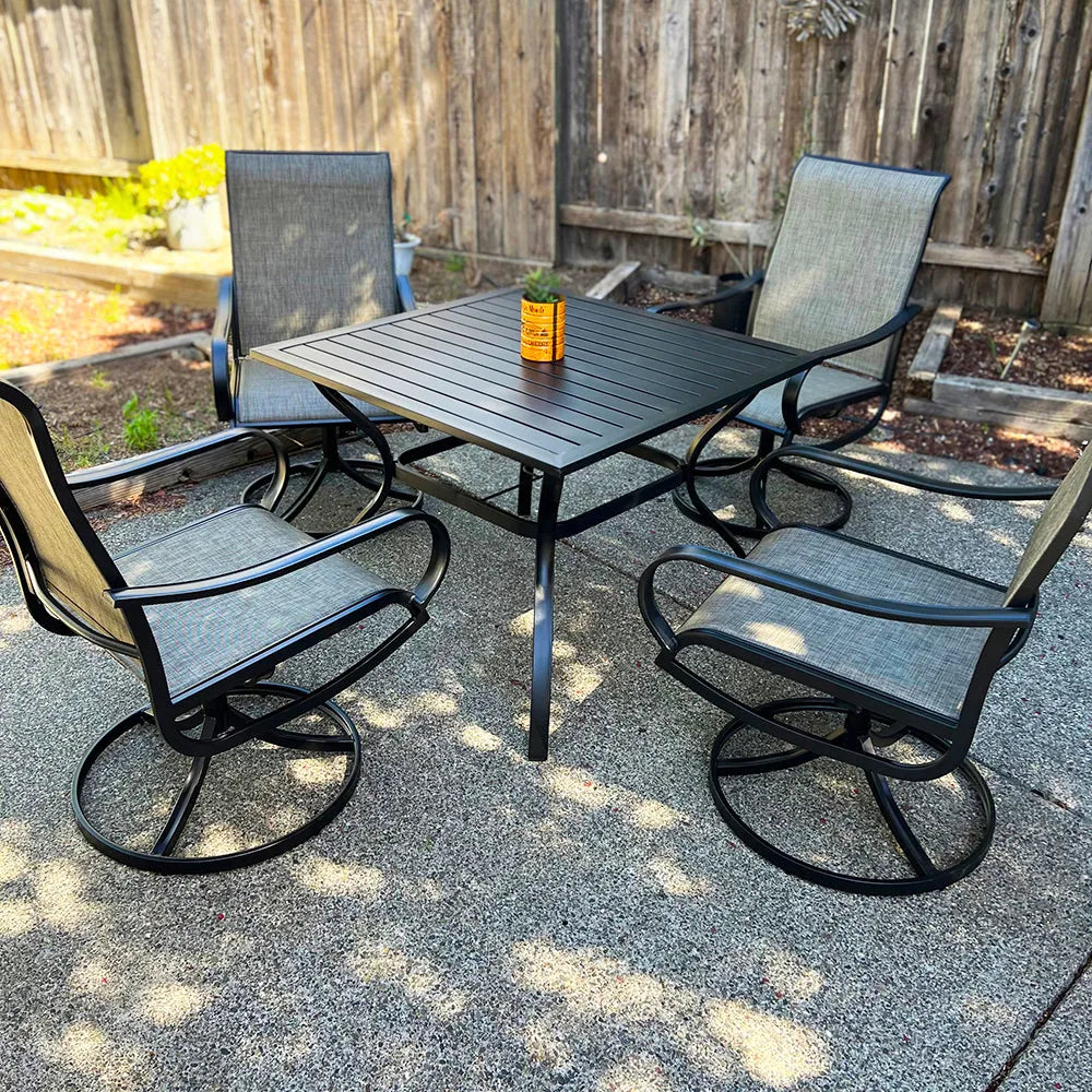 5-Piece Patio Dining Set 4 Textilene Swivel Chairs & Metal Steel Table
