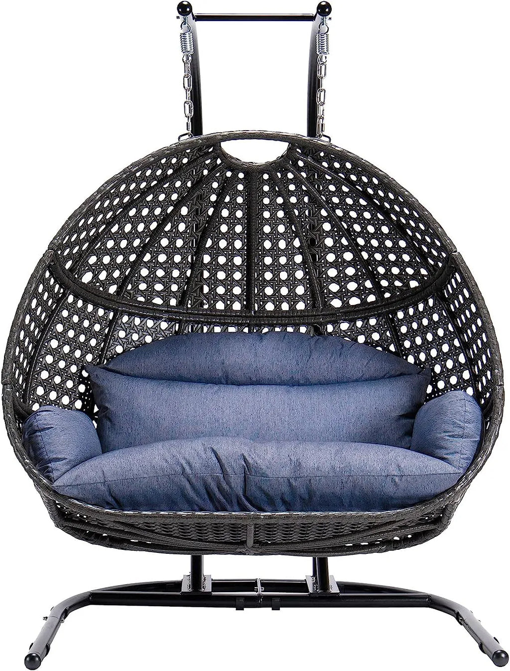 JOYBASE Hanging Egg Chair with Stand, Outdoor Wicker Rattan Egg Swing Chair with Stand and Cushion for Indoor Outdoor Bedroom Patio Garden (Grey/Black)