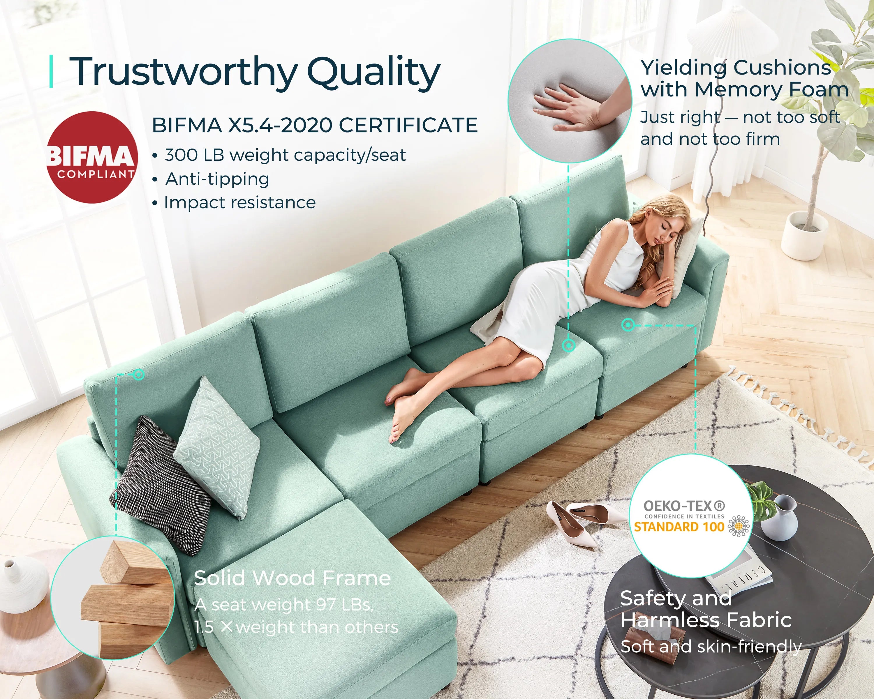 LINSY HOME Modular Couches and Sofas Sectional with Storage Sectional Sofa U Shaped Sectional Couch with Reversible Chaises, Dark Gray