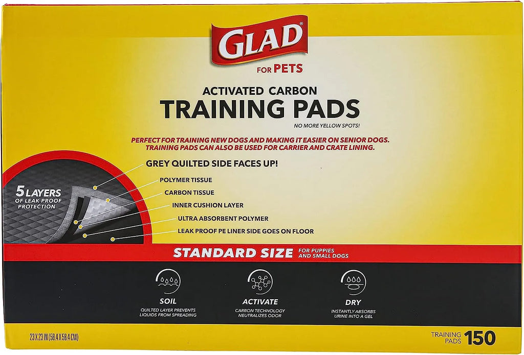 Glad for Pets Black Charcoal Puppy Pads 23" x 23" | Puppy Potty Training Pads That ABSORB & NEUTRALIZE Urine Instantly | New & Improved Quality Puppy Pee Pads, 100 count