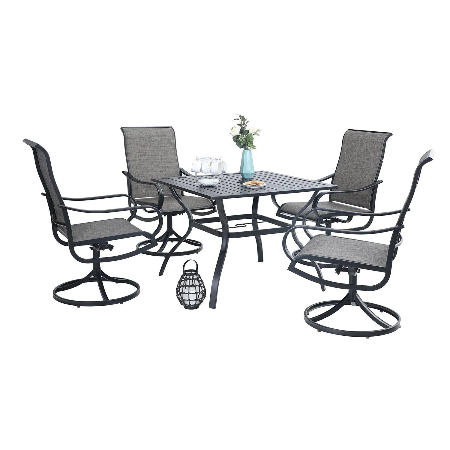 5-Piece Patio Dining Set 4 Textilene Swivel Chairs & Metal Steel Table