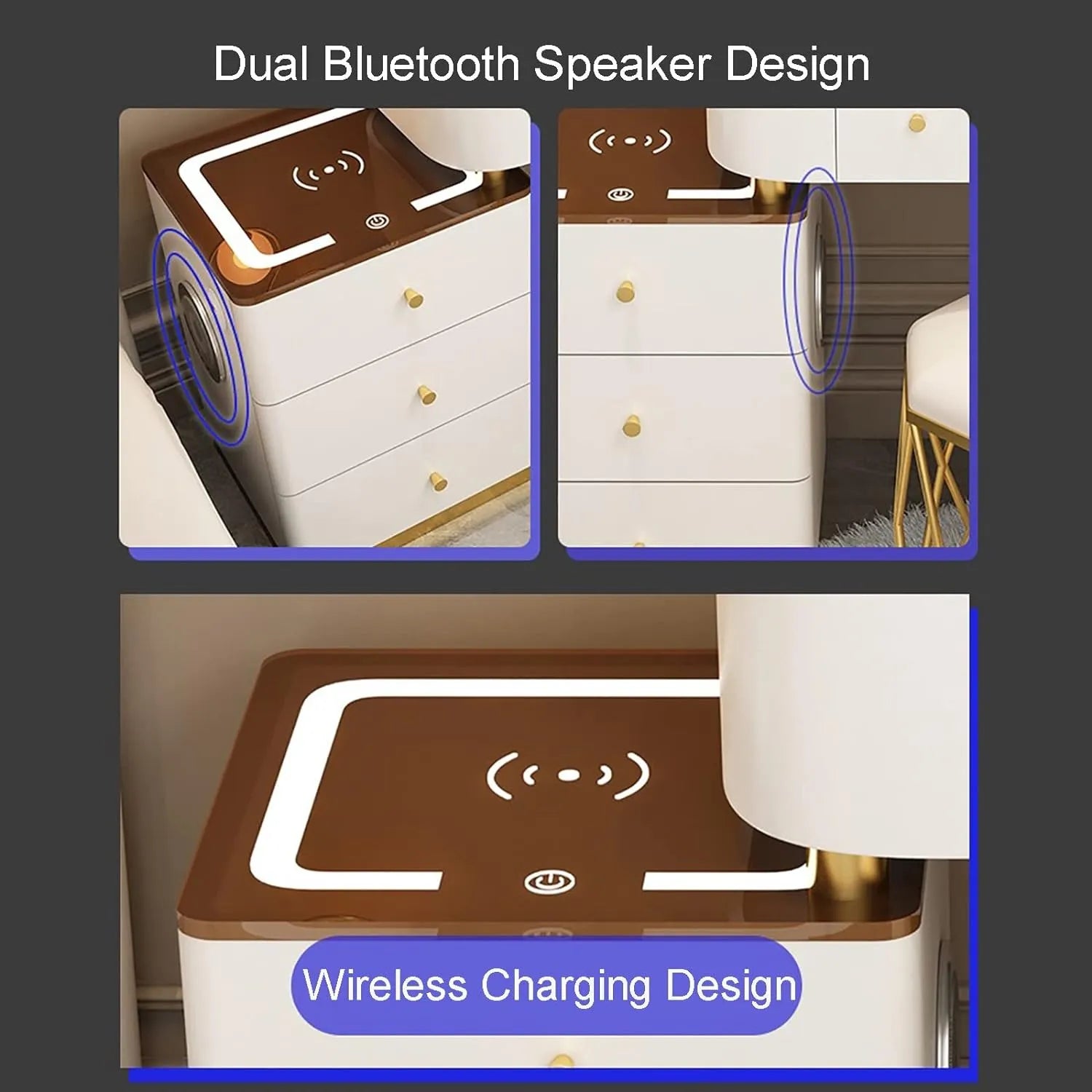 Make-up Set with Charging Station, Makeup Mirror, Large Dressing Table with 3-Colour Adjustable Touch Light, Bluetooth Speaker, Padded Stool for Women and Girls