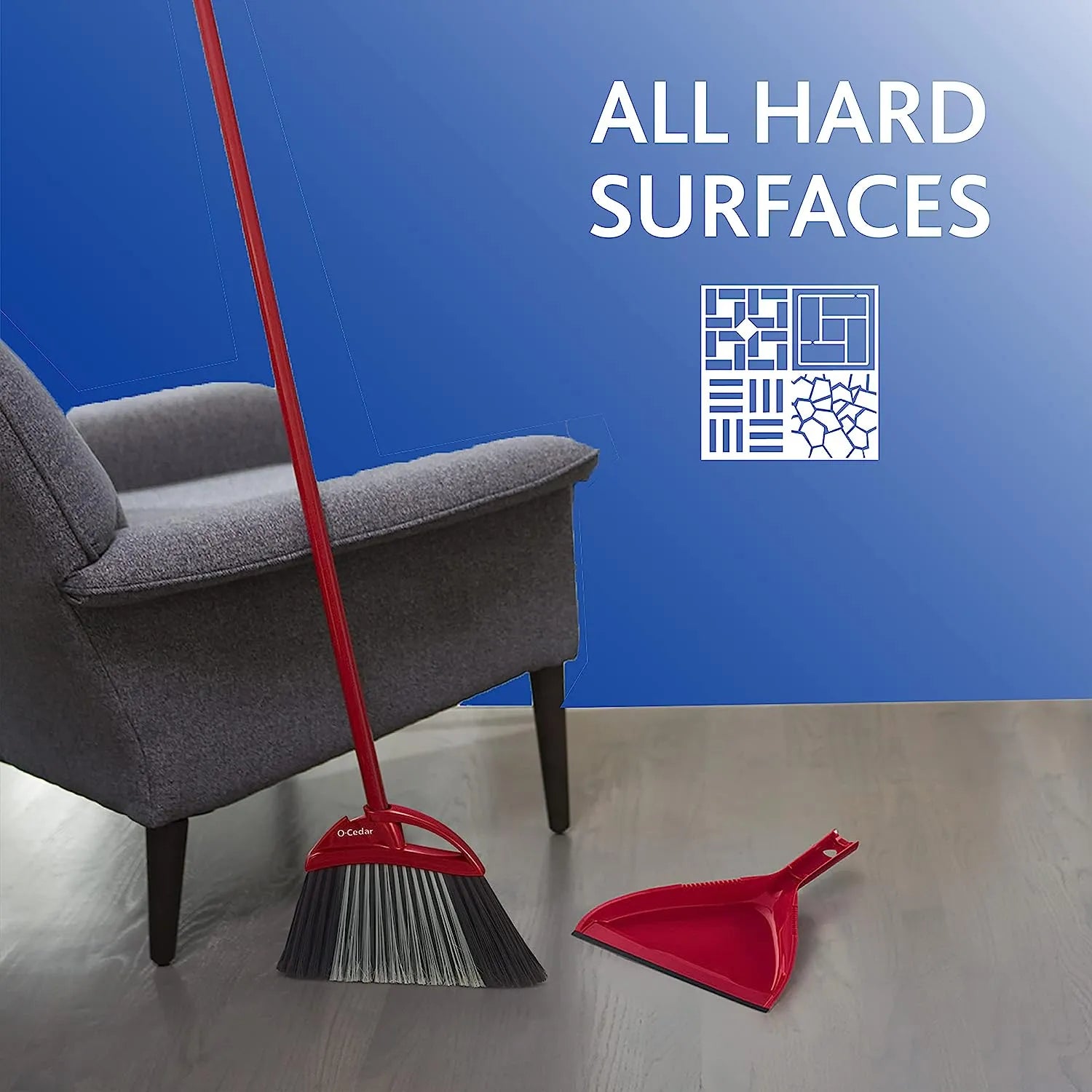 O-Cedar Pet Pro Broom & Step-On Dustpan PowerCorner, Red