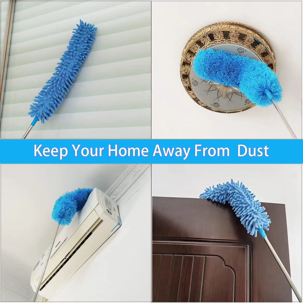 Household Cleaning Dusters 3 in 1 Kit,Microfiber Duster with Extension Pole 30-100 Inches,Retractable Gap Dust Brush Cleaner Long Feather Duster for Cleaning Ceiling Fan,Furniture,Blinds,Wall (Blue)