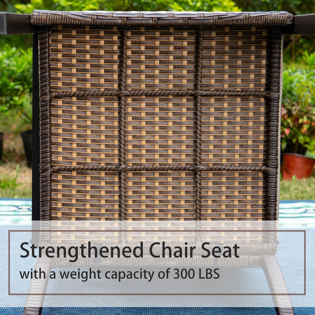 6 Piece Outdoor Dining Set with Acacia Wood Table & Wooden Bench and 4 Cushioned Rattan Wicker Chairs