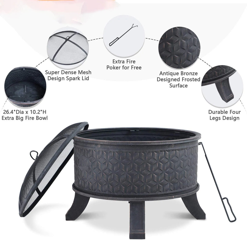 26 Inch Antique Bronze Round Fire Pit