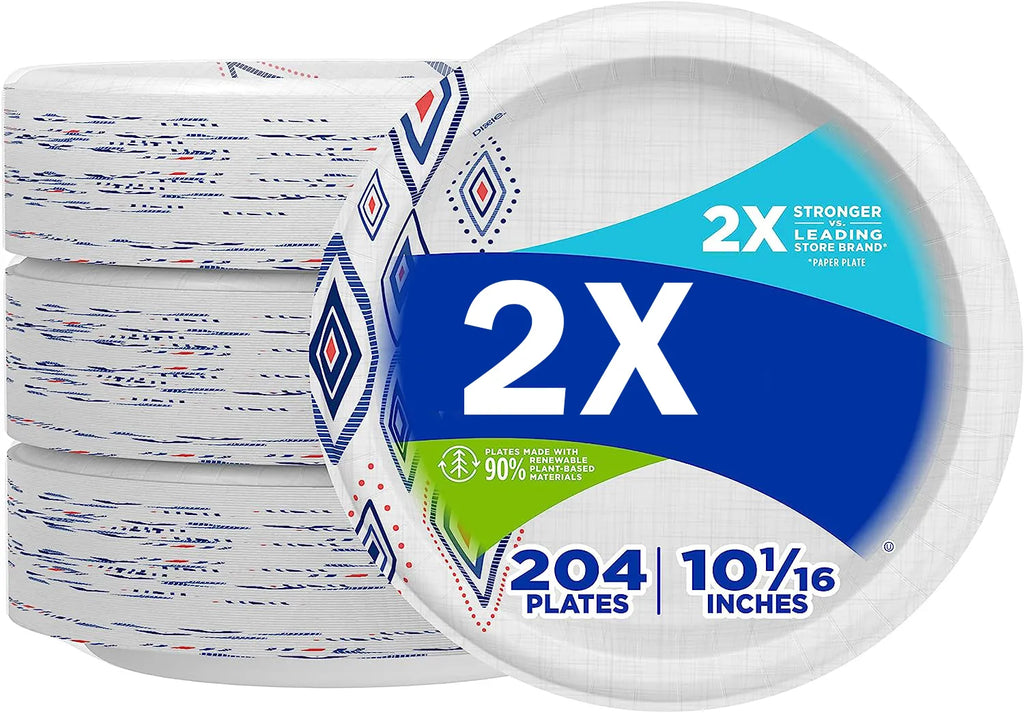 Dixie 10 Inch Paper Plates, Dinner Size Printed Disposable Plate, 204 Count (3 Packs of 68 Plates)