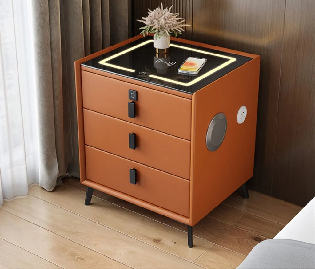 Smart Bedside Table Bedroom Bedside Cabinet with drawers Nightstand with Charging Station,Side End Table,Modern LED White Nightstand,2 Drawers,Metal Handles,USB