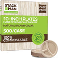 100% Compostable Paper Plates 9 Inch [500 Count] Heavy-Duty Dinner Plates - Natural Brown Color Unbleached Bagasse - Eco-Friendly Disposable Biodegradable Sugarcane Plates - [Bulk Case 4/125 Pack]