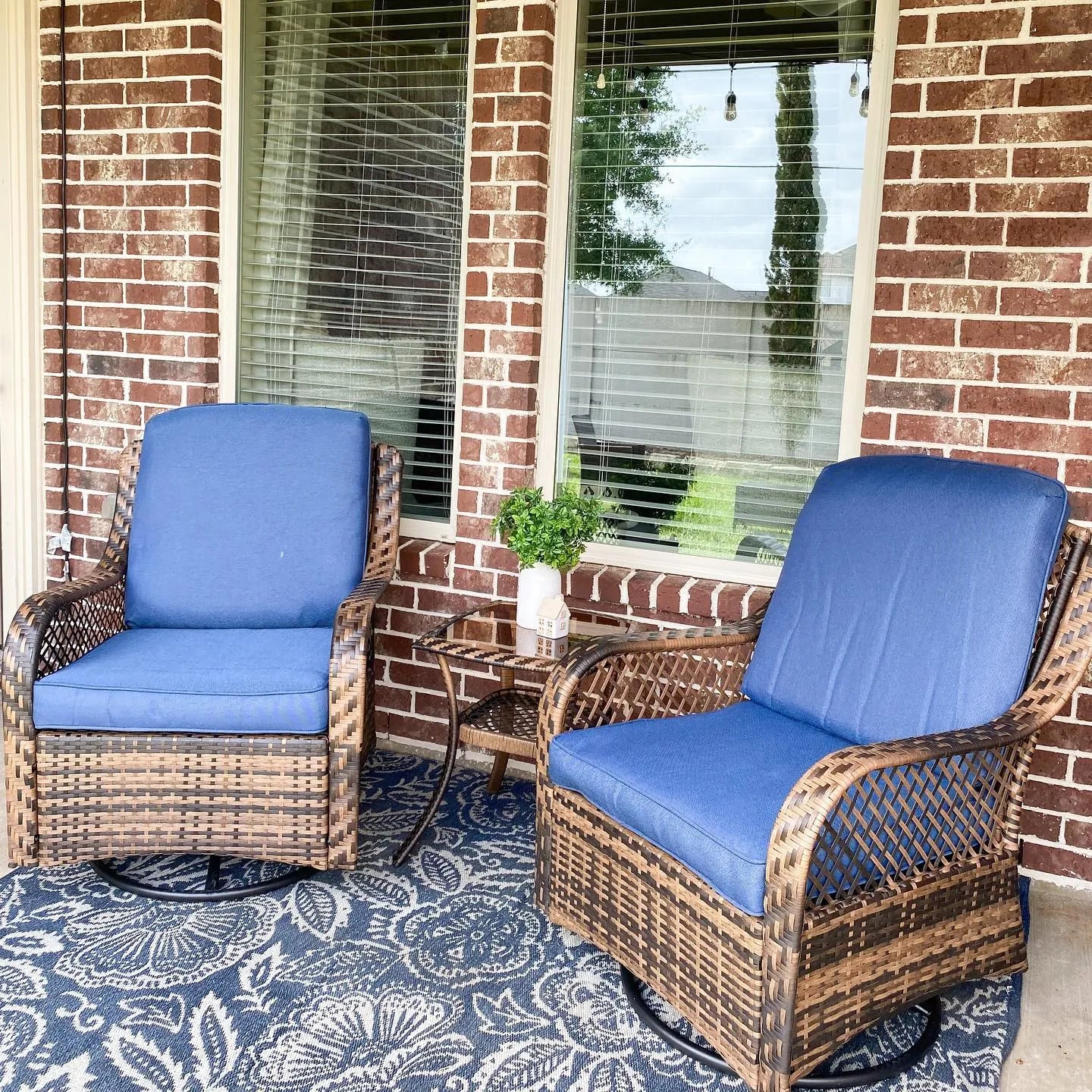 3 PC Rattan Swivel Rocking Chairs Conversation Set