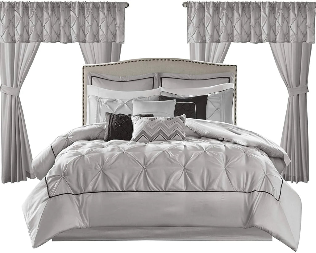 Master Bedroom 24 Piece Room-in-a-Bag Faux Silk Comforter Set Bedding Curtains Pillows