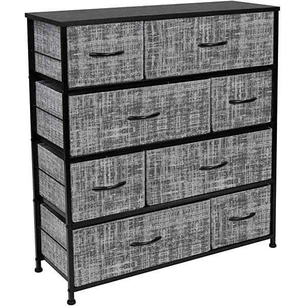 Sorbus Dresser with 8 Drawers - Furniture Storage Chest Tower Unit for Bedroom, Hallway, Closet, Office Organization - Steel Frame, Wood Top, Easy Pull Fabric Bins (Black)
