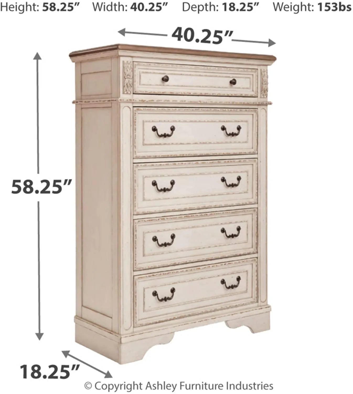 Signature Design by Ashley B743-46 Realyn Chest of Drawers Chipped White