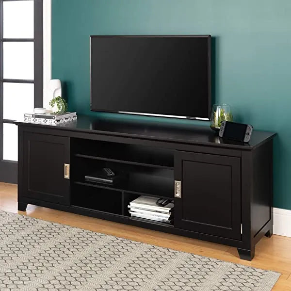 Walker Edison Concord Classic Glass Door Storage TV Console for TVs up to 80 Inches, 70 Inch, Espresso Brown Espresso Brown 70 Inch Tall TV Stand