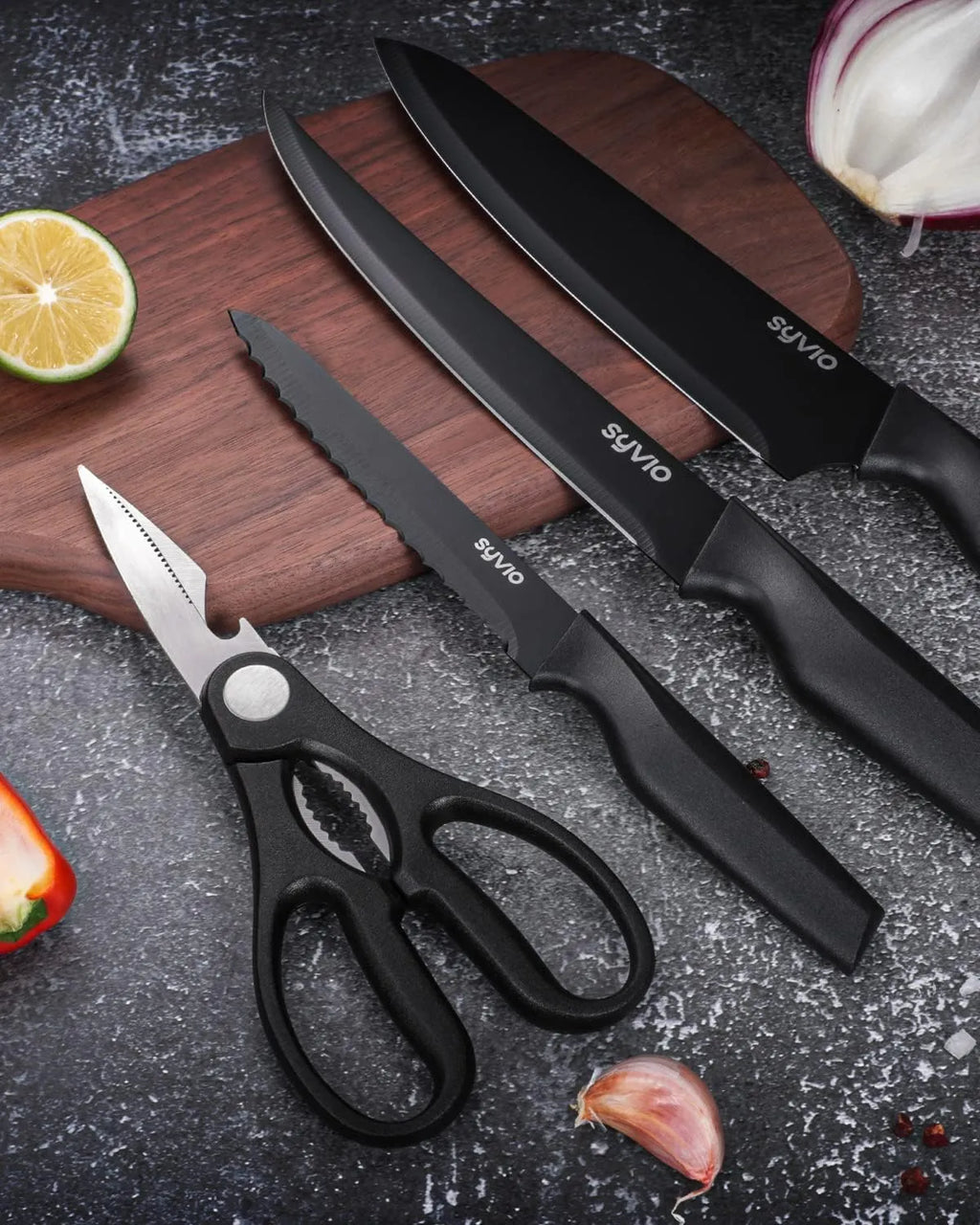 Knife Sets for Kitchen with Block, 14 Piece with Built-in Sharpener for Chopping, Slicing, Dicing&Cutting
