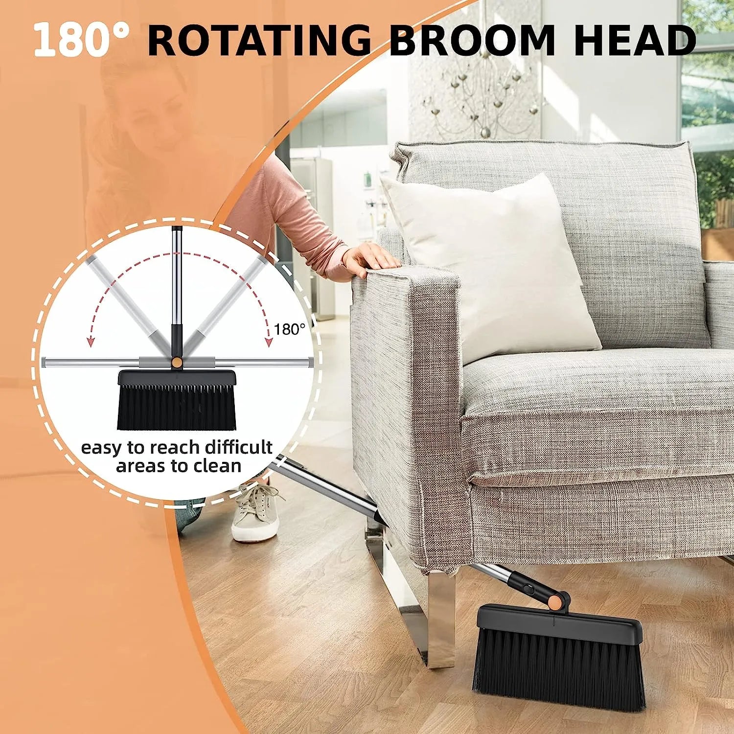 Broom and Dustpan Set, Cleaning Supplies Broom and Dustpan Set for Home, 48" Long Stainless Steel Handle Brooms with Upright Dustpan Combo Set for Home Office Kitchen Lobby Floor Cleaning