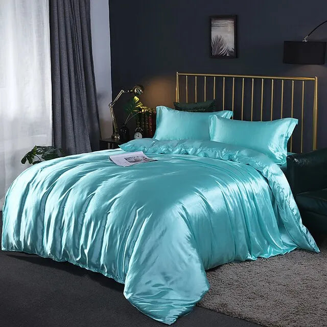 4PCS SUPER SOFT Luxury Silk Bedding Set(1 FLAT SHEET+1 QUILT COVER+ 2 PILLOWCASE)