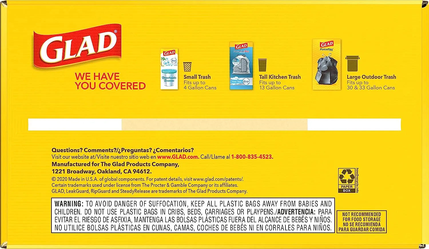 Glad Protection Series Force Flex Drawstring Fresh Clean Odor Shield 13 Gallon 1/110ct