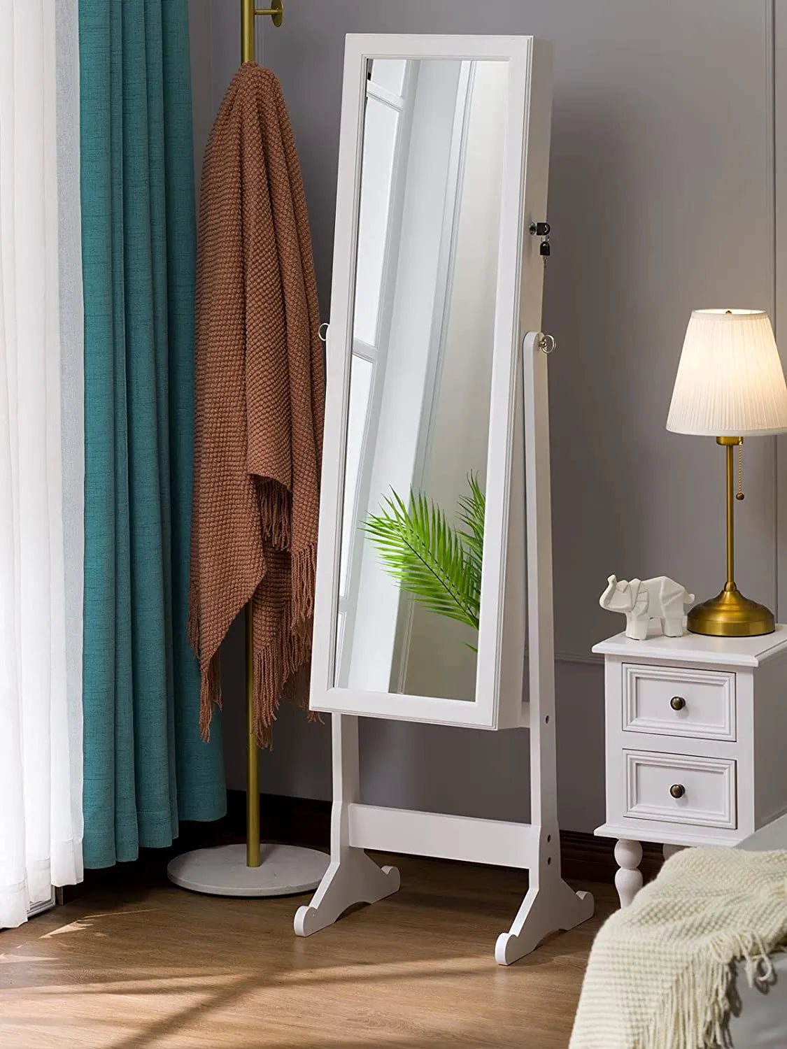 Standing Stella 6s Jewelry Armoire Full Length Mirror With Built-in Lights - White