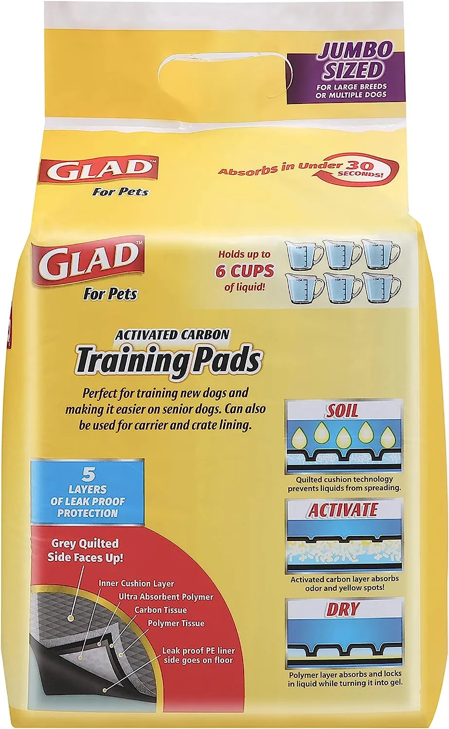 Glad for Pets Black Charcoal Puppy Pads 23" x 23" | Puppy Potty Training Pads That ABSORB & NEUTRALIZE Urine Instantly | New & Improved Quality Puppy Pee Pads, 100 count