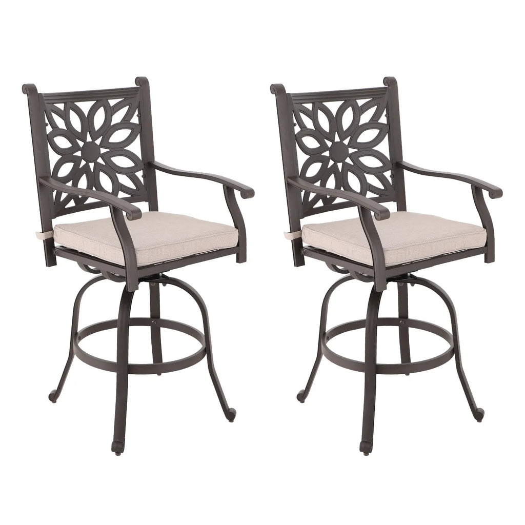 Cast Aluminum Patio Outdoor Pub Height Swivel Bistro Bar Stools Chairs & Table